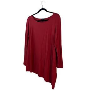 Eileen Fisher Long Length Tunic Blouse Viscose Asymmetrical Hem Large Red Rust